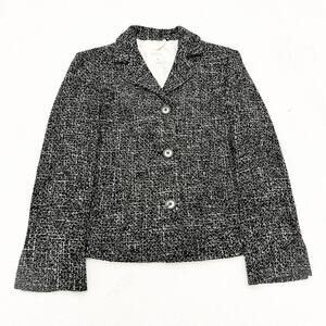 Barneys 3-Button Wool Blazer Black White Long Sleeve Jacket Size 42 Italy